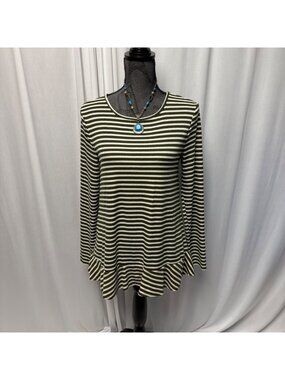 Lime n Chili Top Womens Small Striped Green White Ruffle Lace Back Lightweight